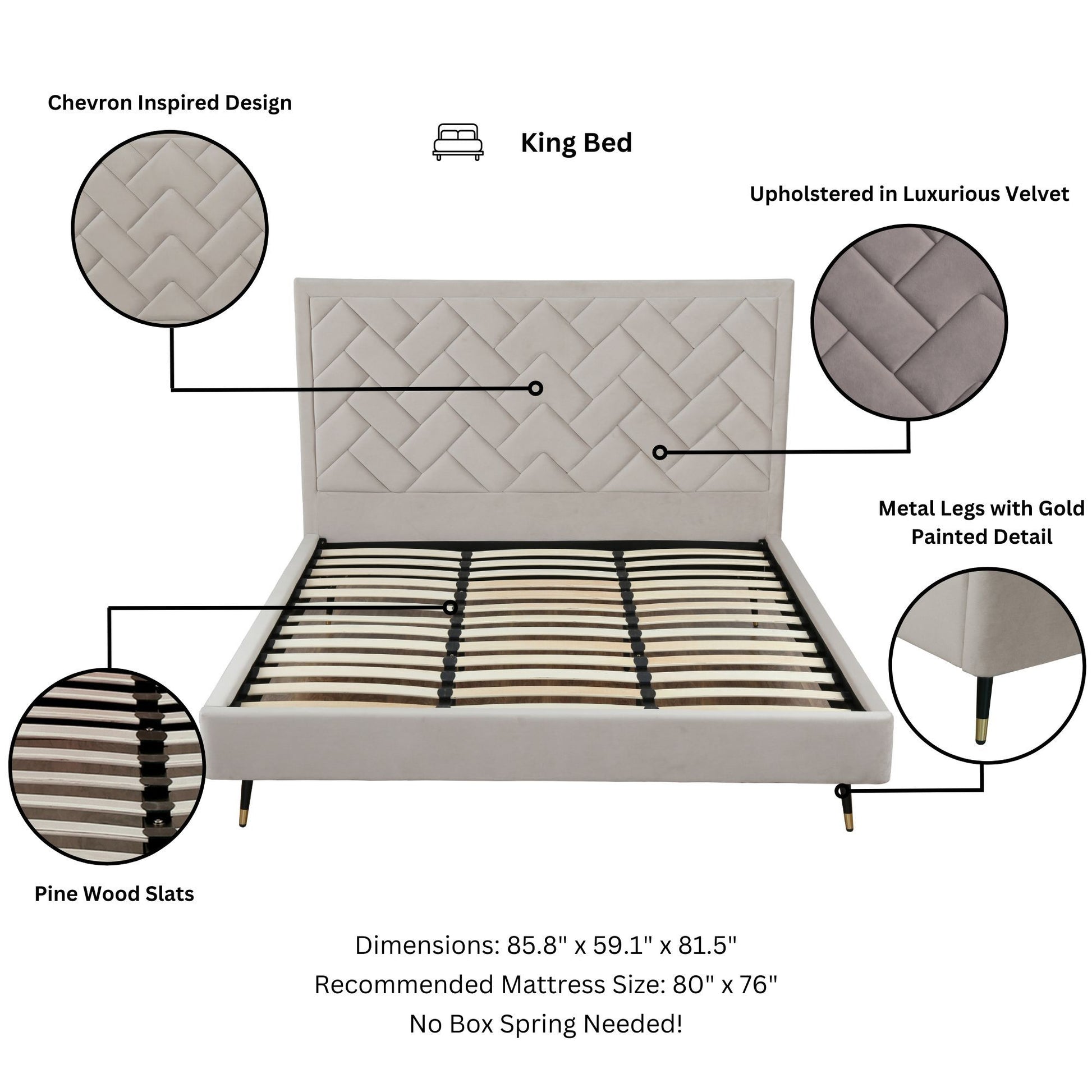 Crosby - Bed With Upholstered Headboard And Slats - The Sleep Loft - Online Mattress Showroom NYC
