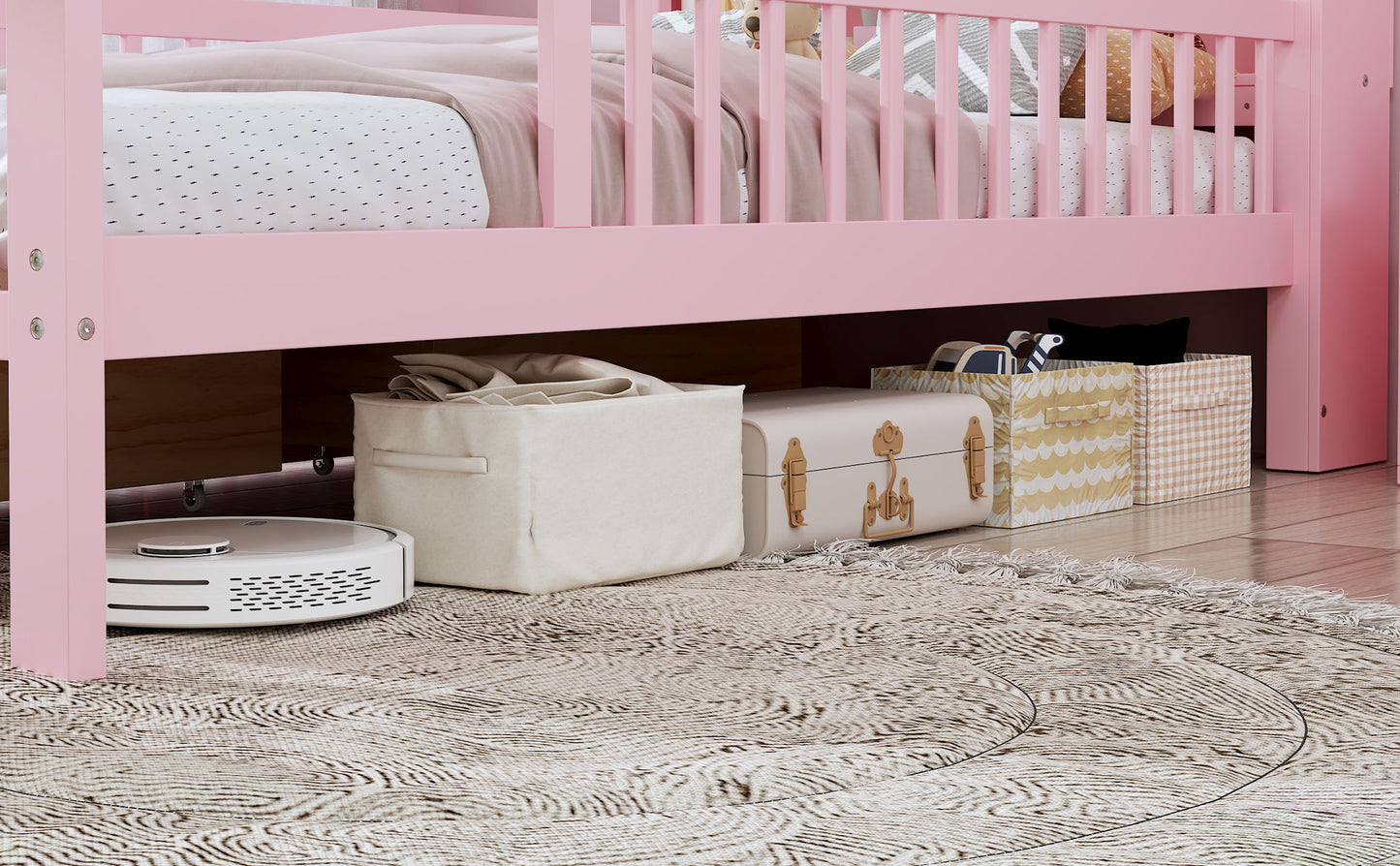 Bed With Headboard Storage Rack, 2 Under Bed Drawers, 3 Side Guardrails For Safety - The Sleep Loft - Online Mattress Showroom NYC