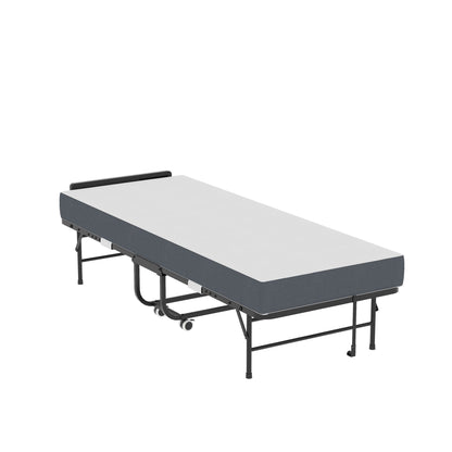 Twin Folding Bed With Adjustable Headboard & Memory Foam Mattress, Portable Coton Wheels For Tall People, Space-Saving Guest Bed - Black - The Sleep Loft - Online Mattress Showroom NYC