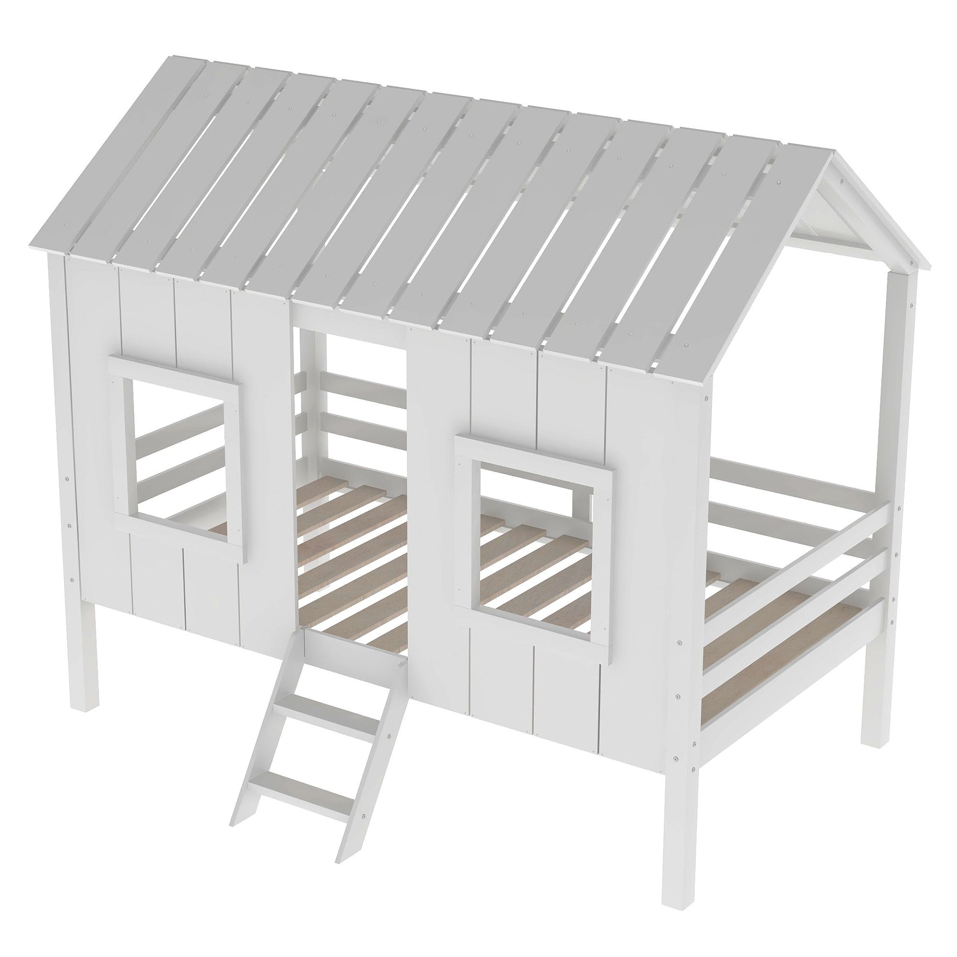 Twin Size Low Loft House Bed With Roof And 2 Front Windows - White - The Sleep Loft - Online Mattress Showroom NYC