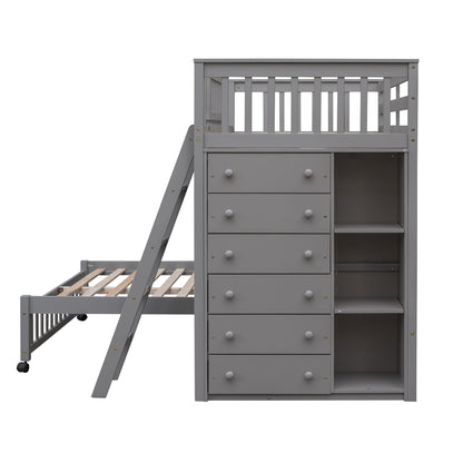 Bunk Bed With 6 Drawers And Flexible Shelves, Bottom Bed With Wheels - The Sleep Loft - Online Mattress Showroom NYC