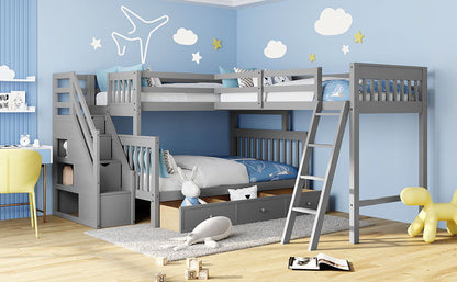 Solid L Shaped Bunk Bed With 3 Drawers, Ladder And Staircase - The Sleep Loft - Online Mattress Showroom NYC