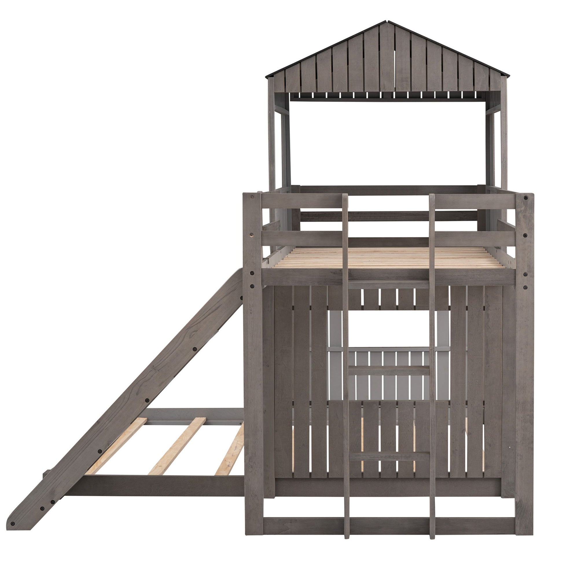 Loft Bunk Bed With Playhouse, Farmhouse, Ladder, Slide And Guardrails - The Sleep Loft - Online Mattress Showroom NYC