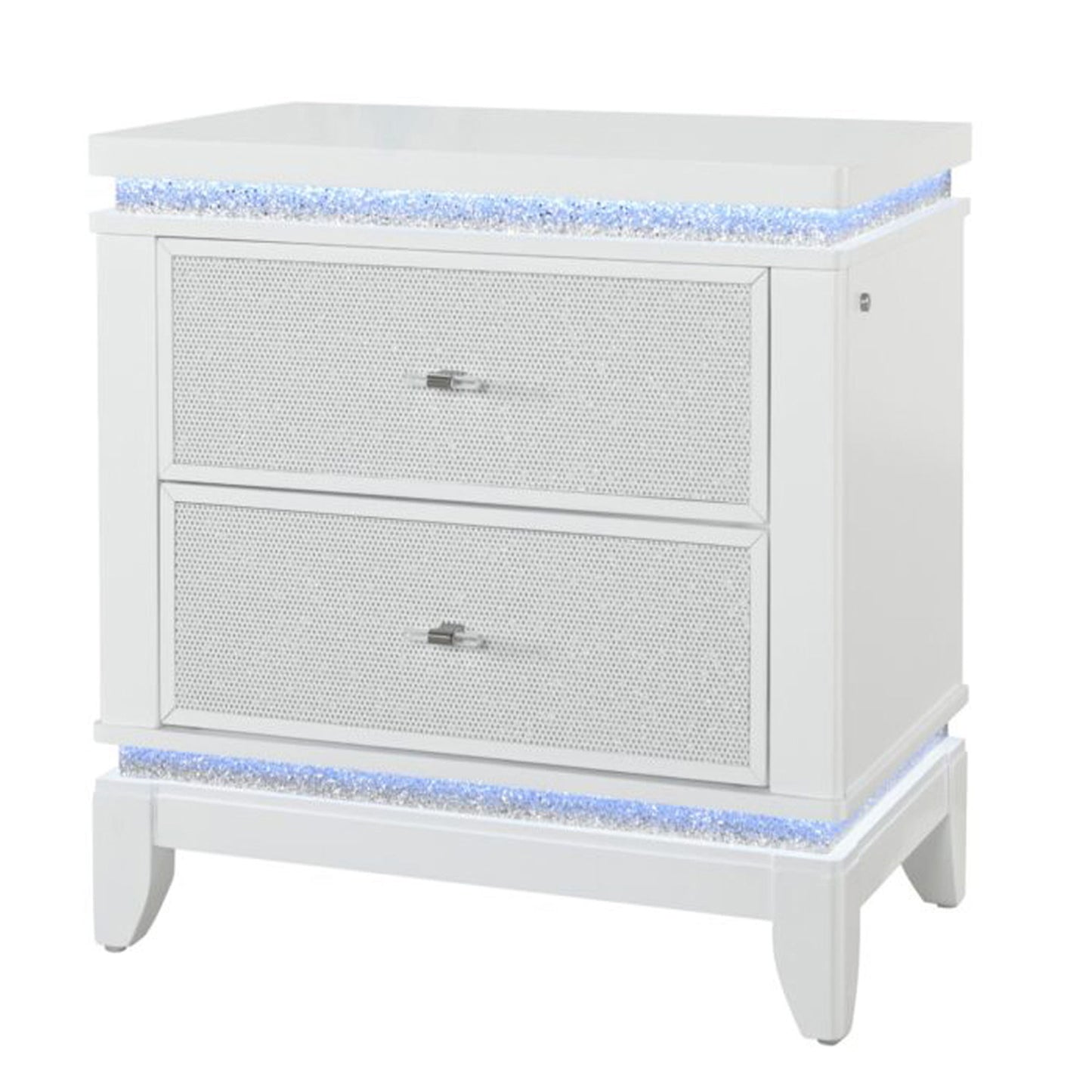 Adalid - Nightstand With Glittered Drawer Front And LED Lighting - White - The Sleep Loft - Online Mattress Showroom NYC