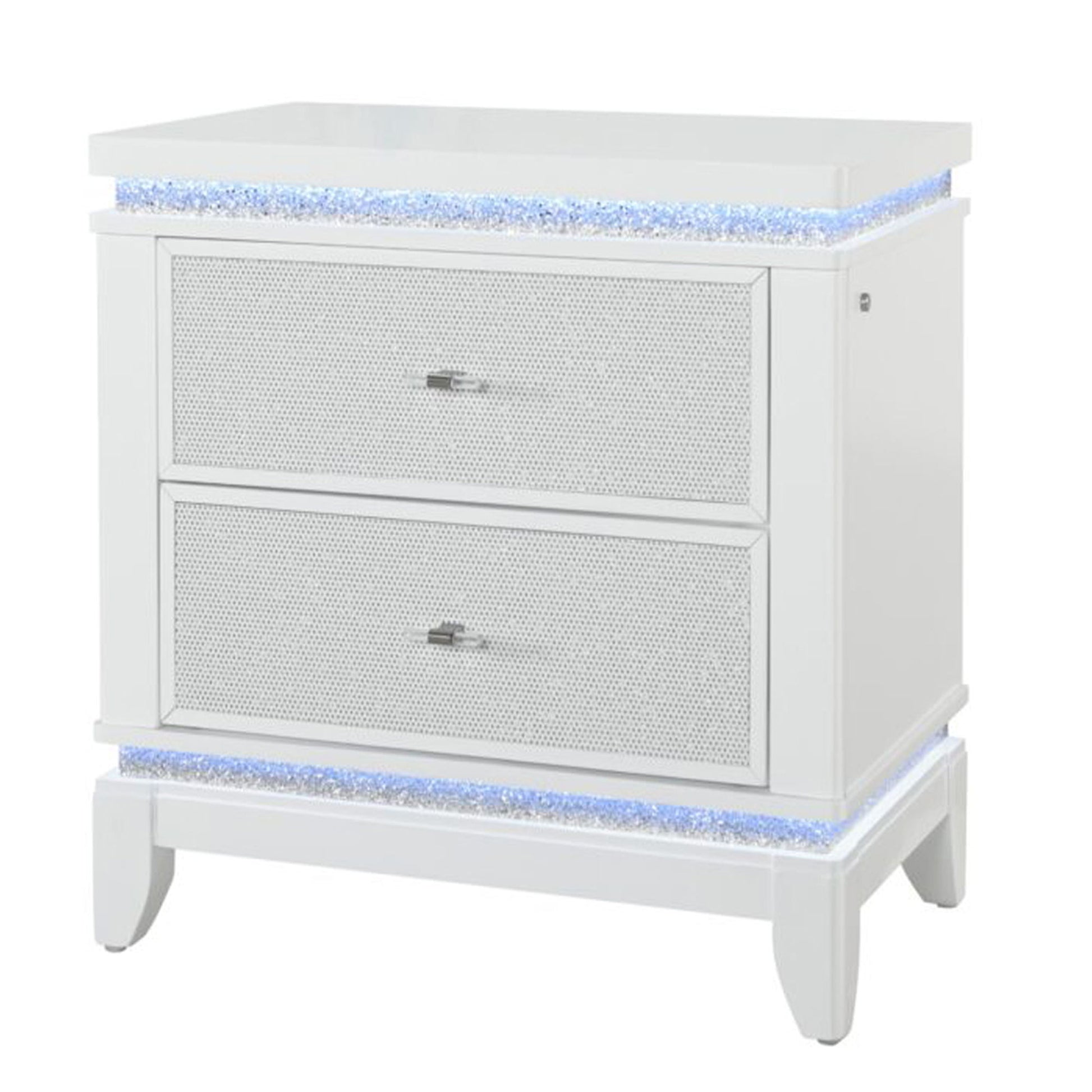 Adalid - Nightstand With Glittered Drawer Front And LED Lighting - White - The Sleep Loft - Online Mattress Showroom NYC