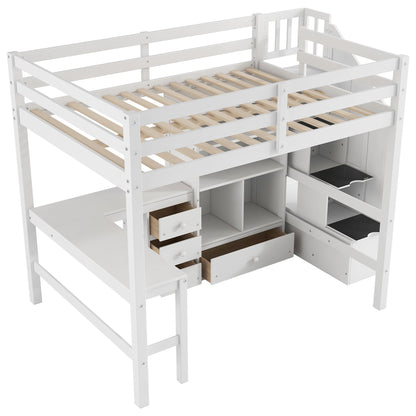 Loft Bed & L Shaped Desk, Drawers, Cabinet, And Storage Staircase - The Sleep Loft - Online Mattress Showroom NYC