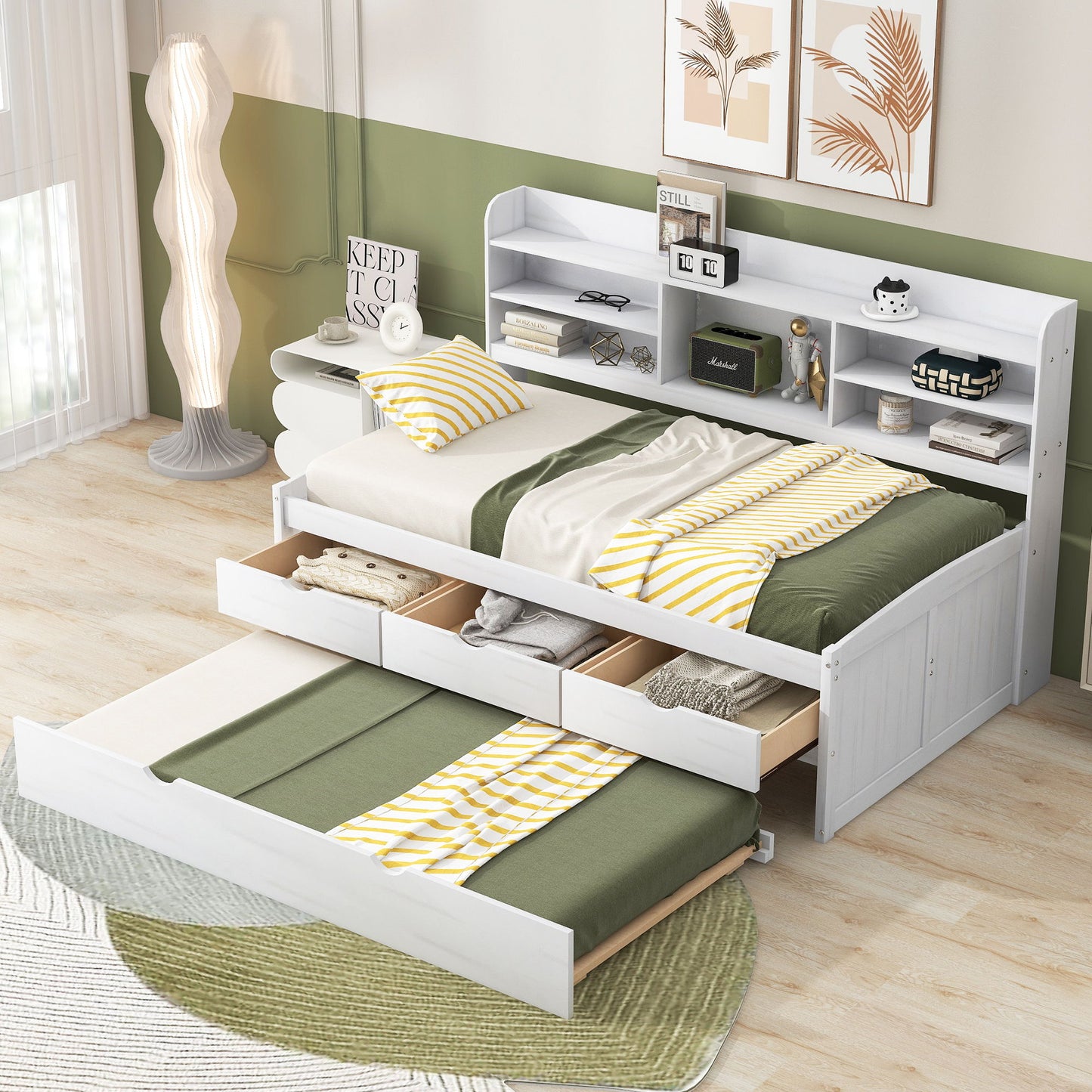 Captain Bed With Built In Bookshelves, 3 Storage Drawers, And Trundle - The Sleep Loft - Online Mattress Showroom NYC