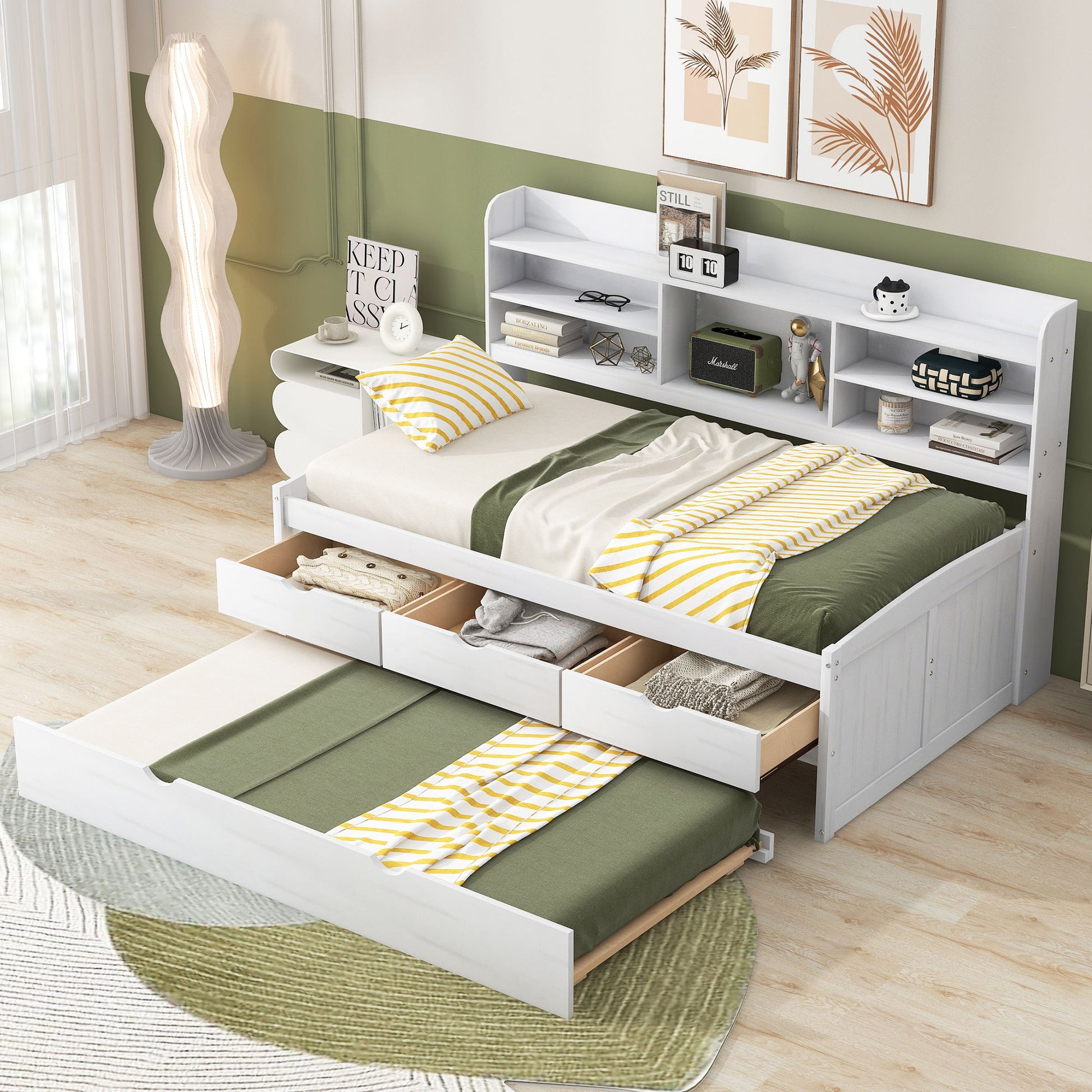 Captain Bed With Built In Bookshelves, 3 Storage Drawers, And Trundle - The Sleep Loft - Online Mattress Showroom NYC