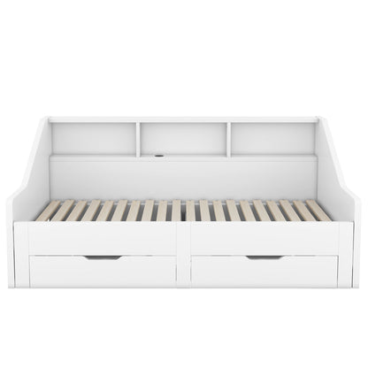 Daybed Frame With Storage Bookcases, 2 Drawers, Charging Station - The Sleep Loft - Online Mattress Showroom NYC