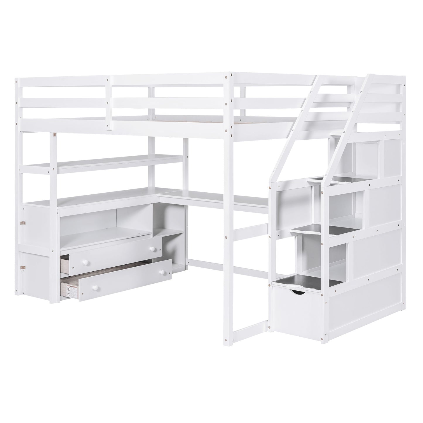 Loft Bed With Desk, Shelves, 2 Drawers, Storage Staircase - The Sleep Loft - Online Mattress Showroom NYC