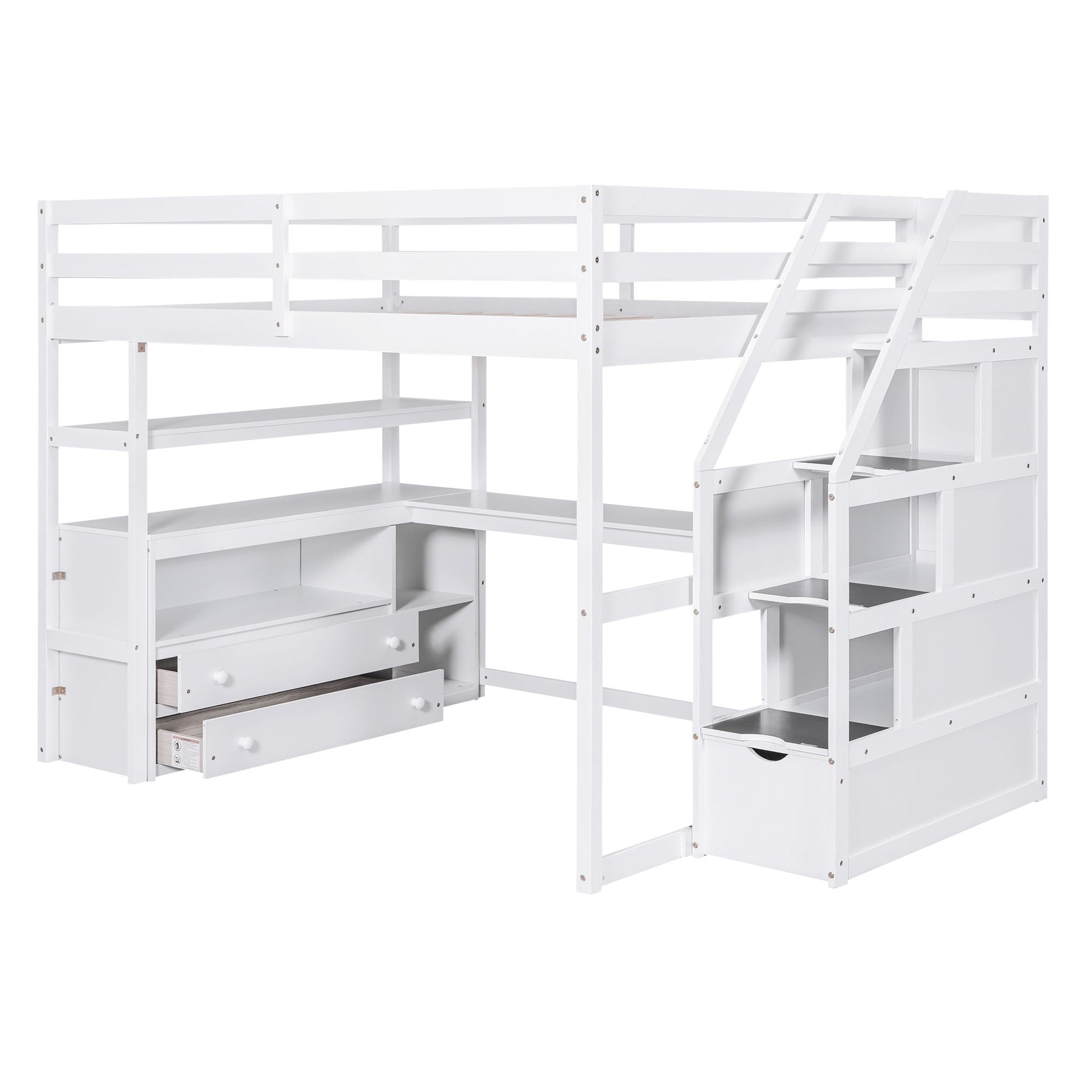 Loft Bed With Desk, Shelves, 2 Drawers, Storage Staircase - The Sleep Loft - Online Mattress Showroom NYC