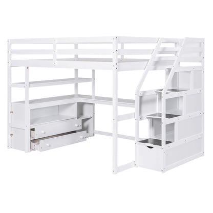 Loft Bed With Desk, Shelves, 2 Drawers, Storage Staircase - The Sleep Loft - Online Mattress Showroom NYC