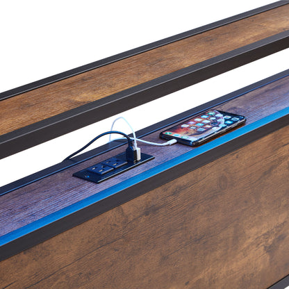 Metal Platform Bed Frame With Wooden Headboard And Footboard With USB Liner, LED Lights, No Box Spring Needed, Large Under Bed Storage - The Sleep Loft - Online Mattress Showroom NYC