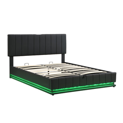 Upholstered Bed With Hydraulic Storage System And LED Light, With Sockets And USB Ports - The Sleep Loft - Online Mattress Showroom NYC
