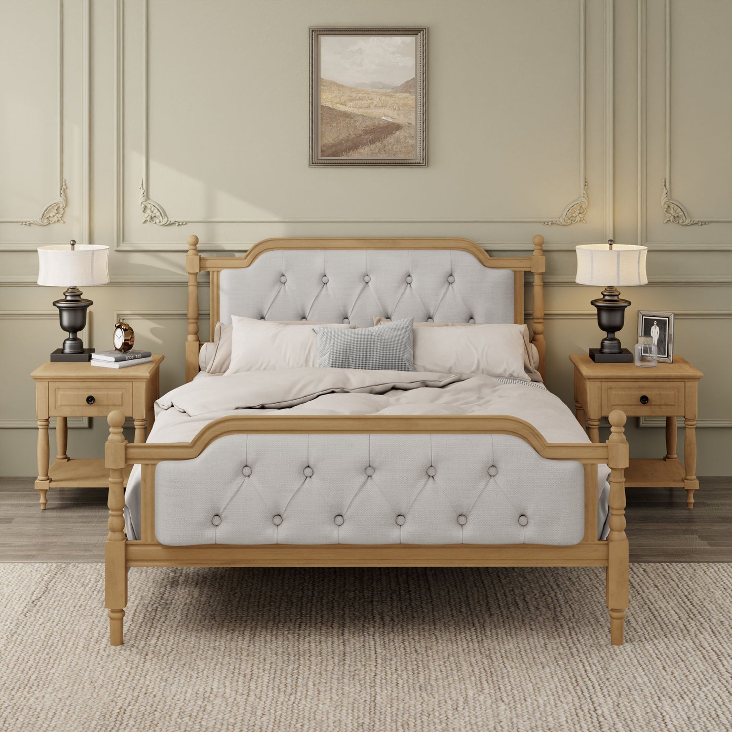 Traditional Style Solid Bed Frame With Upholstered Tufted Headboard, No Box Spring Needed - The Sleep Loft - Online Mattress Showroom NYC