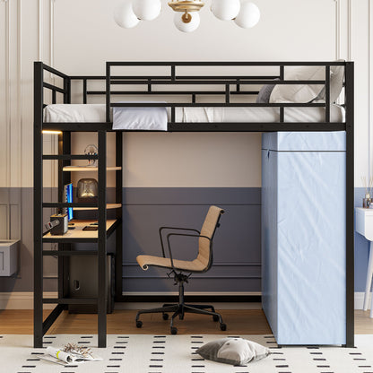 Loft Bed With Desk, Shelves, Power Outlet, LED Light And Wardrobe - The Sleep Loft - Online Mattress Showroom NYC