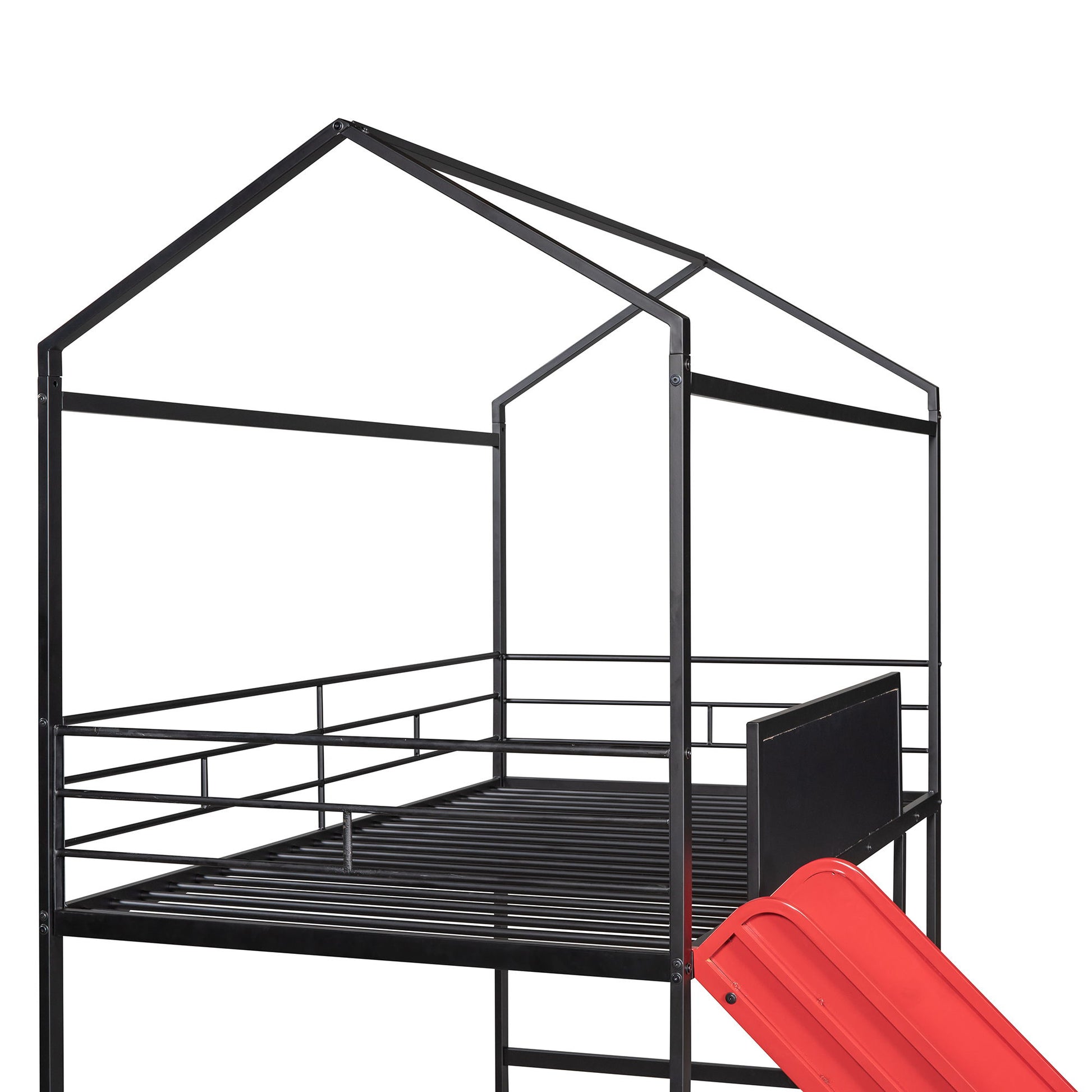 Twin Metal Loft Bed With Slide And 2 Sided Writable Wooden Board - Black - The Sleep Loft - Online Mattress Showroom NYC