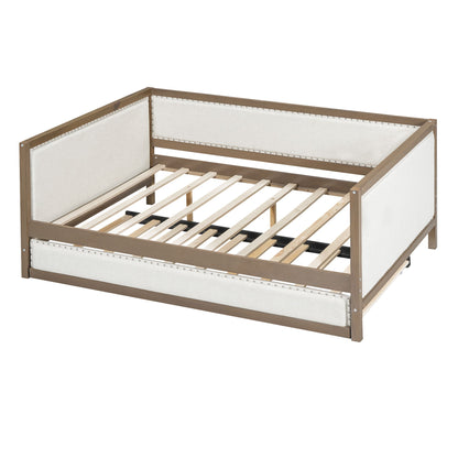 Full Size Daybed With Trundle And Nailhead Decoration - Wood - The Sleep Loft - Online Mattress Showroom NYC