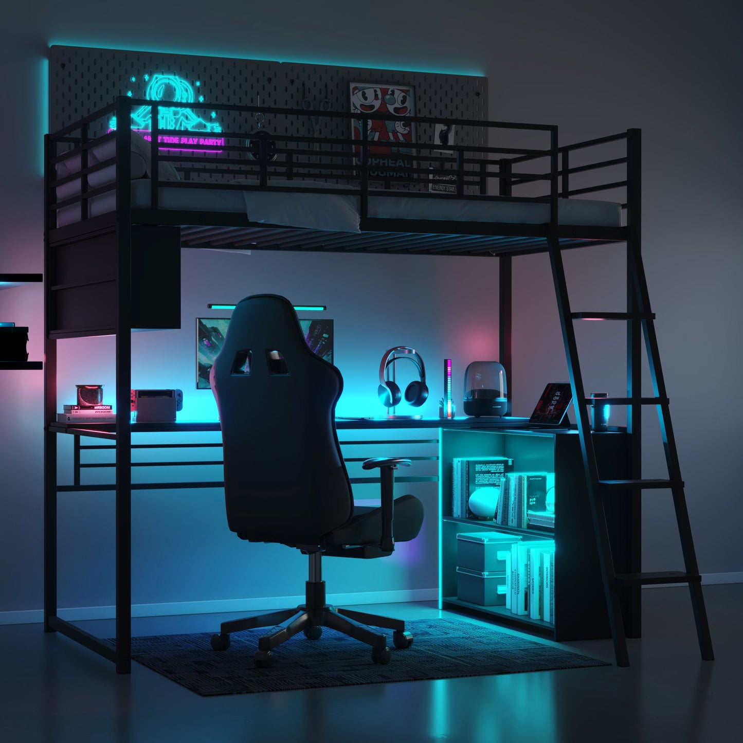 Loft Bed With LED Desk And 4 Storage Shelves - The Sleep Loft - Online Mattress Showroom NYC