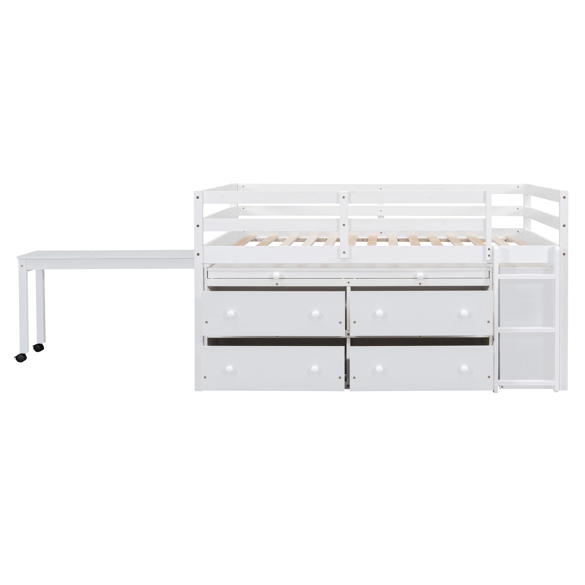 Loft Bed With Retractable Writing Desk And 4 Drawers, With Lateral Portable Desk And Shelves - The Sleep Loft - Online Mattress Showroom NYC