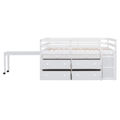Loft Bed With Retractable Writing Desk And 4 Drawers, With Lateral Portable Desk And Shelves - The Sleep Loft - Online Mattress Showroom NYC