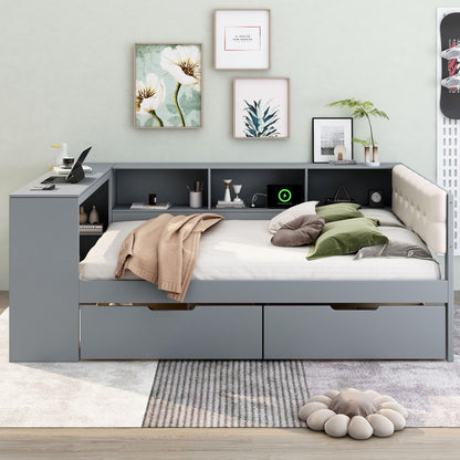 Upholstered Headboard Platform Bed With Storage Shelves, Drawers, Charging Station - The Sleep Loft - Online Mattress Showroom NYC