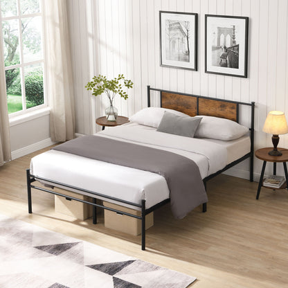 Modern Metal Bedframe With Headboard, Durable Steel Structure