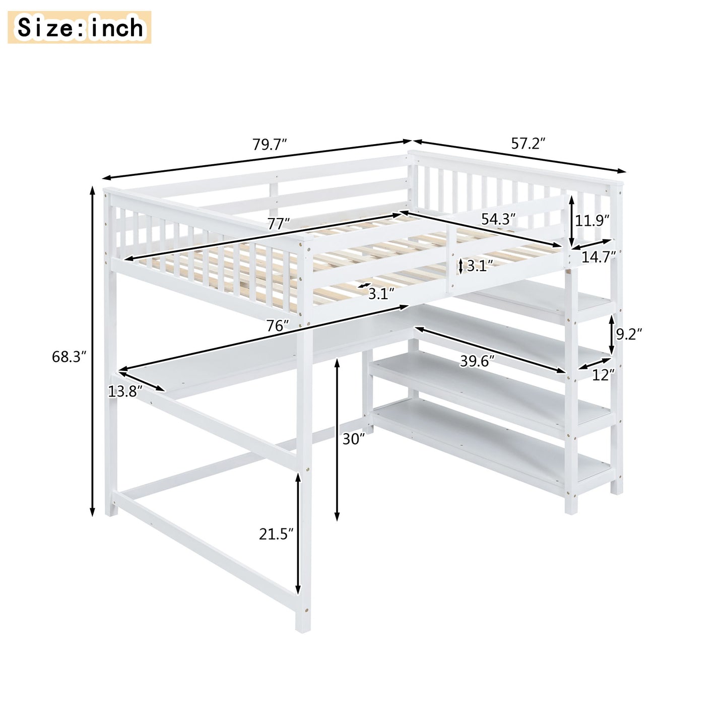Loft Bed With Storage Shelves And Under Bed Desk - The Sleep Loft - Online Mattress Showroom NYC