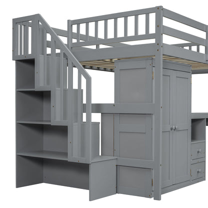 Loft Bed With Stairs, Bookshelf, Drawers, Desk & Wardrobe, Space Saving Multifunctional Furniture - The Sleep Loft - Online Mattress Showroom NYC