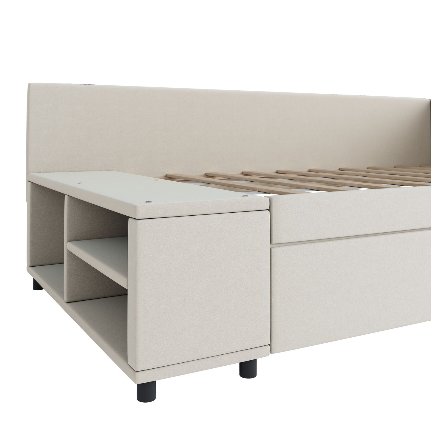 L Shaped Upholstered Platform Bed With Storage And Drawers - The Sleep Loft - Online Mattress Showroom NYC