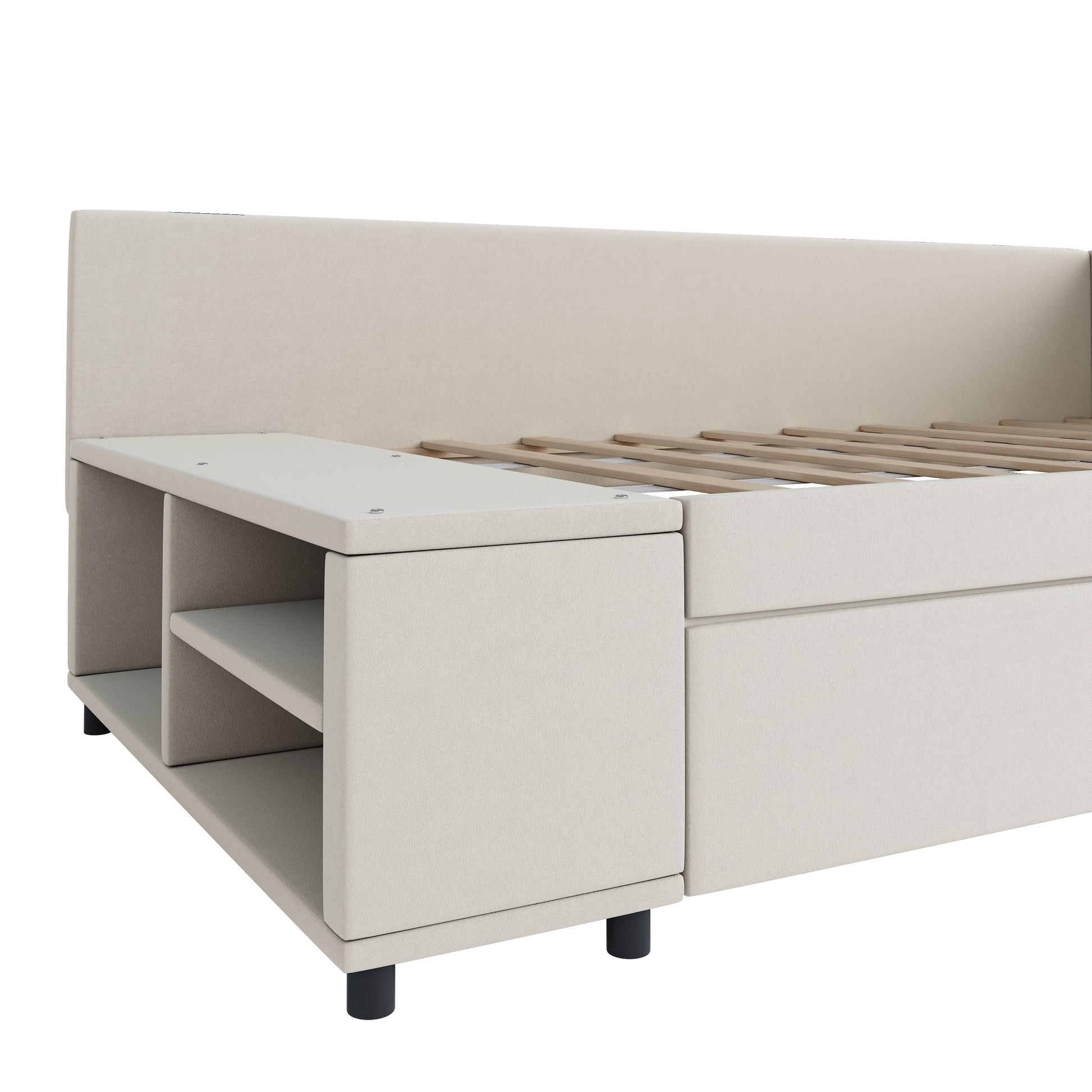 L Shaped Upholstered Platform Bed With Storage And Drawers - The Sleep Loft - Online Mattress Showroom NYC