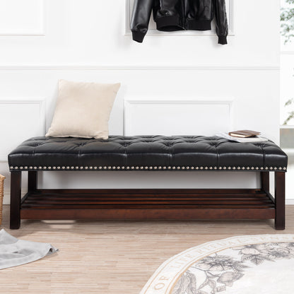 Bedroom End Of Bed Bench Tufted Upholstered End Of Bed Bench End Of Bed Entrance Shoe Bench With Nailhead Trim And Shelf Bedroom Upholstered Bench Living Room Shoe Rack Footstool - The Sleep Loft - Online Mattress Showroom NYC