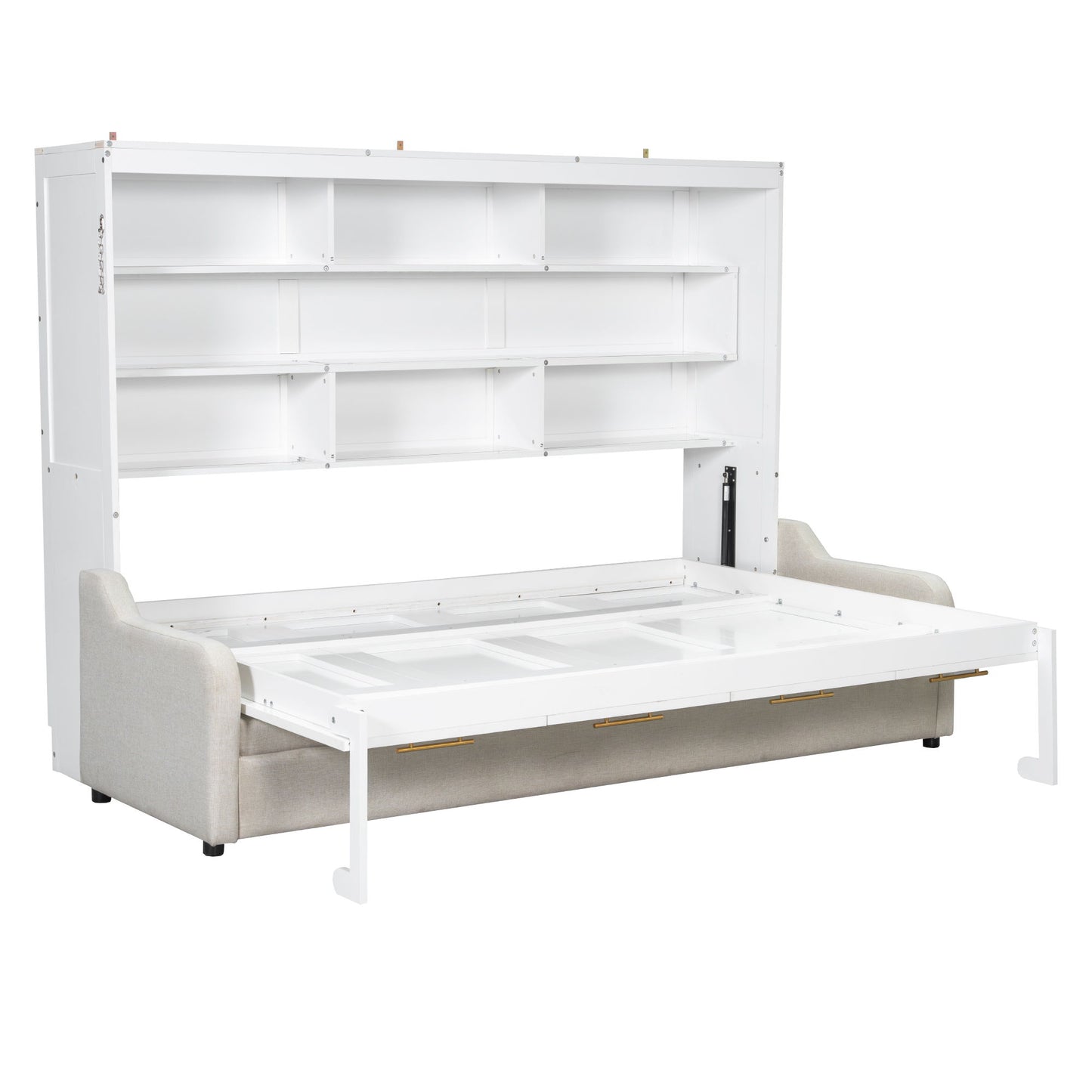 Murphy Cabinet Bed With Folding Sofa, Built In Storage Shelves And LED Light