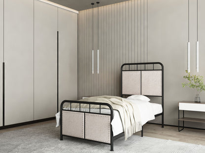 Twin Size Linen Upholstered Platform Metal Bed Frame With Fabric Headboard And Footboard - Brown - The Sleep Loft - Online Mattress Showroom NYC