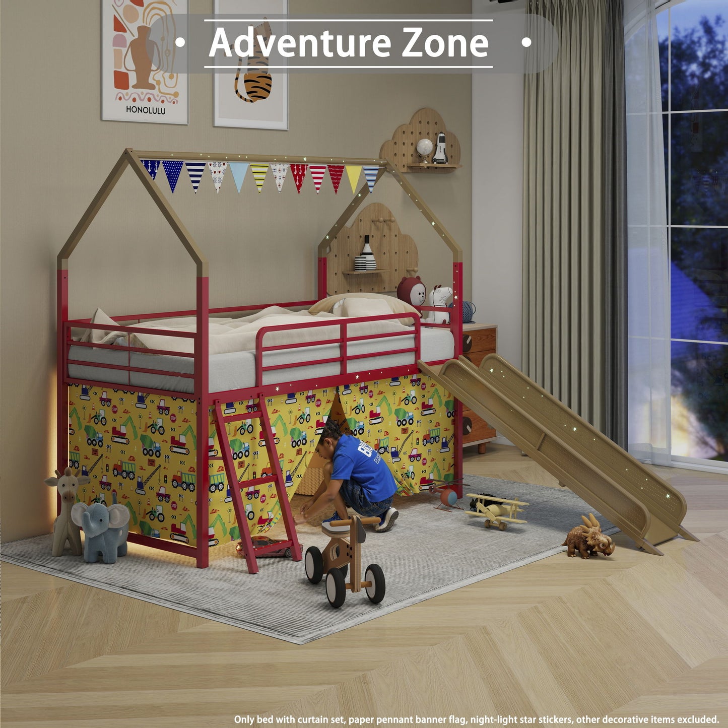 Jack - House Loft Bed With Slide And Curtain Set - The Sleep Loft - Online Mattress Showroom NYC