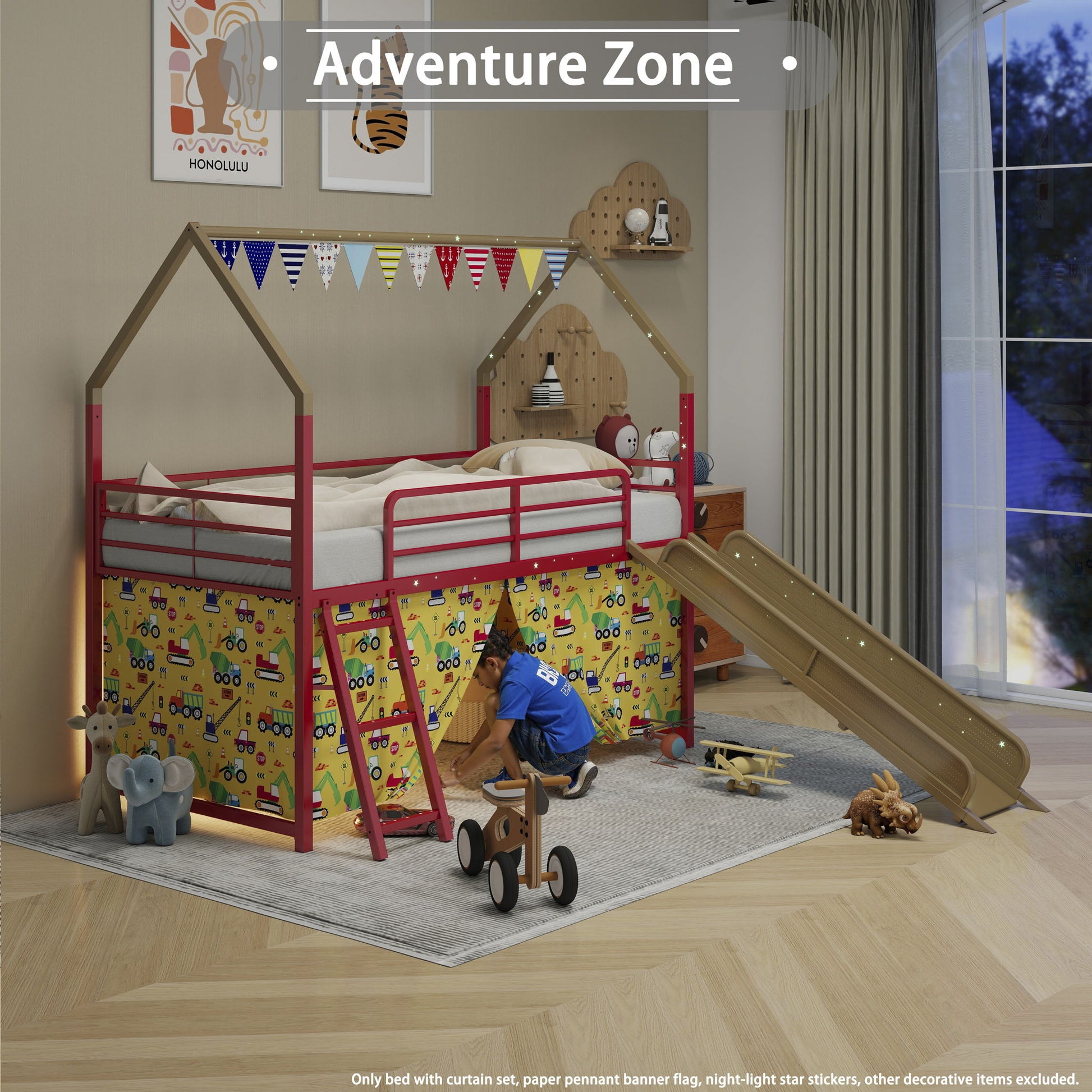 Jack - House Loft Bed With Slide And Curtain Set - The Sleep Loft - Online Mattress Showroom NYC
