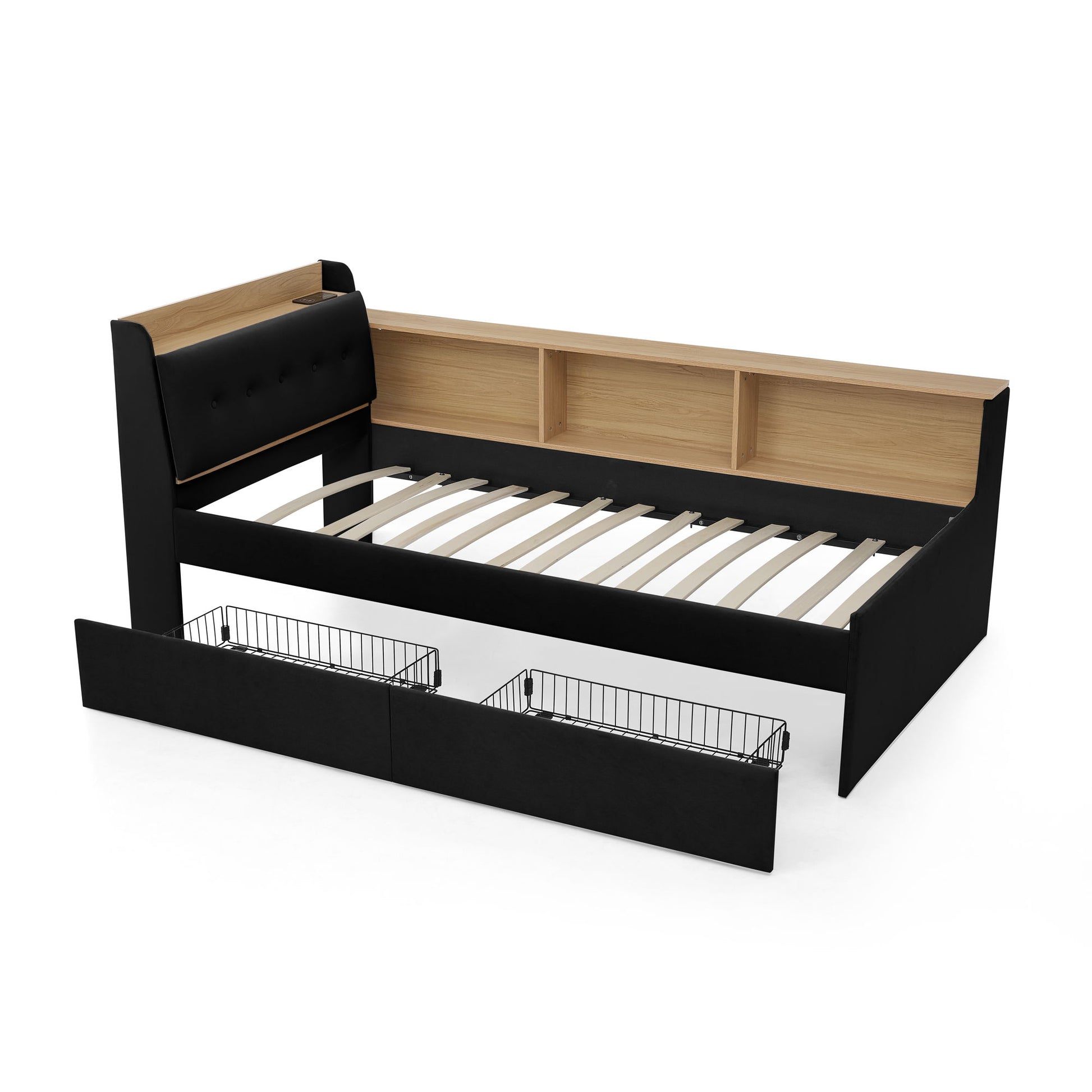 Upholstered Daybed With Storage Headboard, Wireless Charging, LED Lights - The Sleep Loft - Online Mattress Showroom NYC