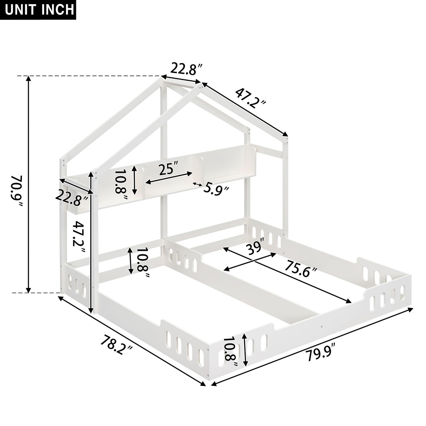 Twin Size Platform Bed With Shared Design, Guardrails, And Built In Shelves - Creamy White - The Sleep Loft - Online Mattress Showroom NYC