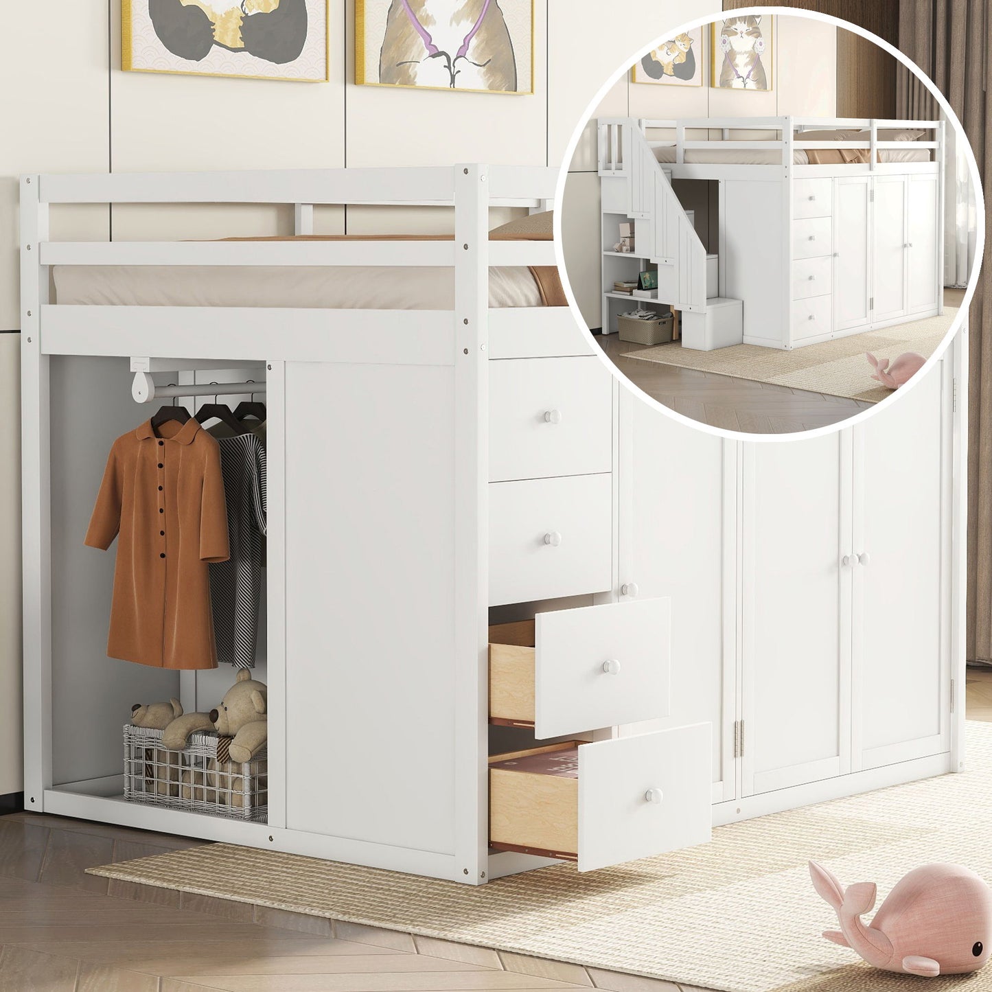 Loft Bed With Built In Wardrobes, Cabinets And Drawers - The Sleep Loft - Online Mattress Showroom NYC