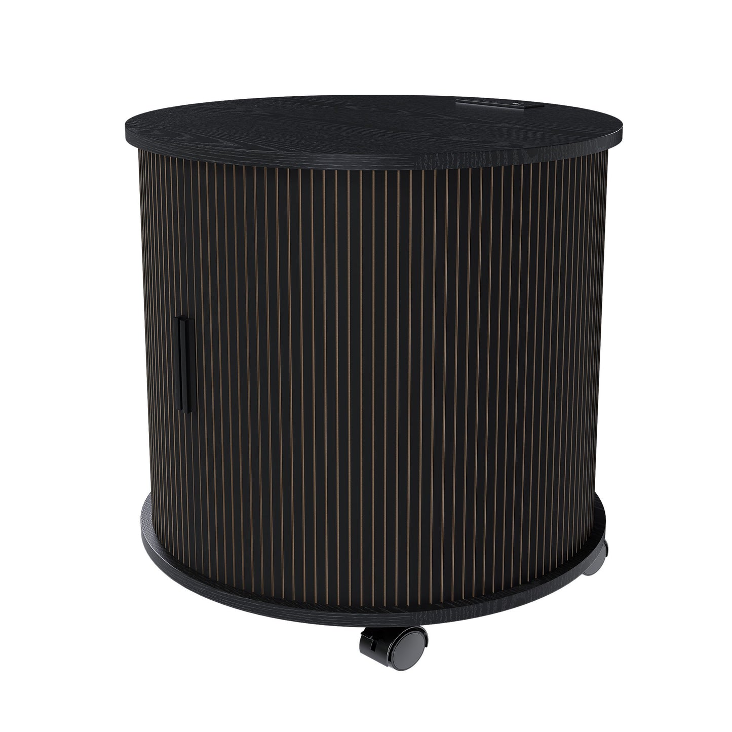 Cylinder Nightstand With Charging Station & Sliding Door