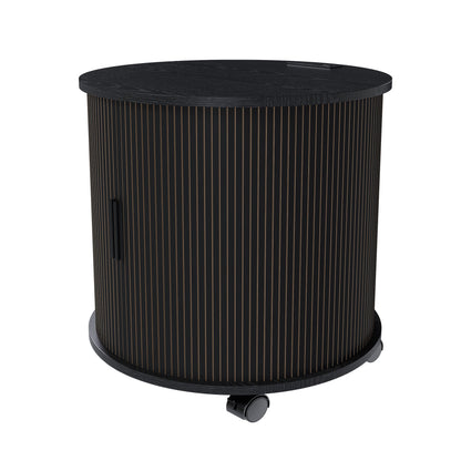 Cylinder Nightstand With Charging Station & Sliding Door