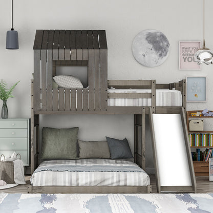 Loft Bunk Bed With Playhouse, Farmhouse, Ladder, Slide And Guardrails - The Sleep Loft - Online Mattress Showroom NYC