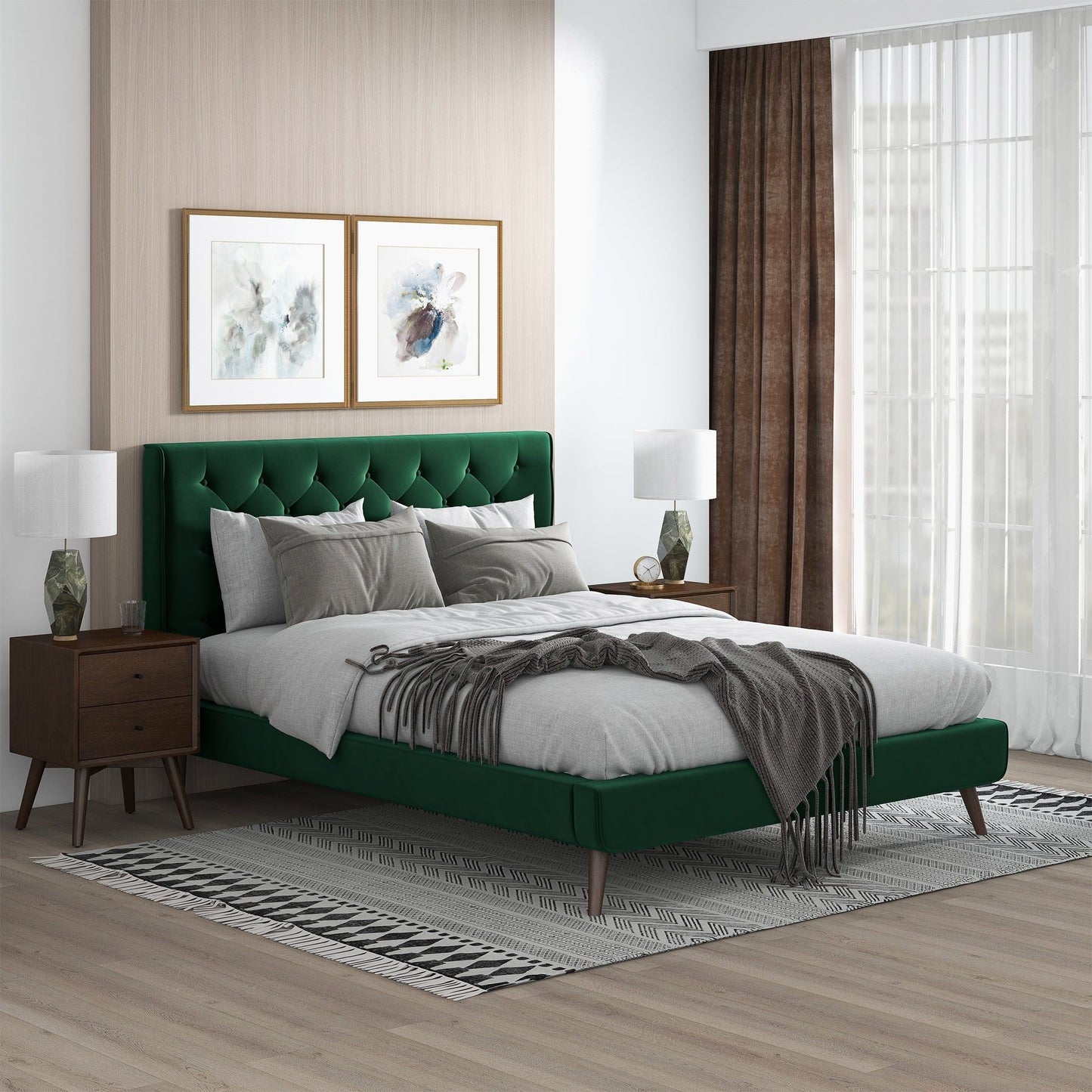 Dillon - Mid-Century Modern Velvet Platform Bed - The Sleep Loft - Online Mattress Showroom NYC