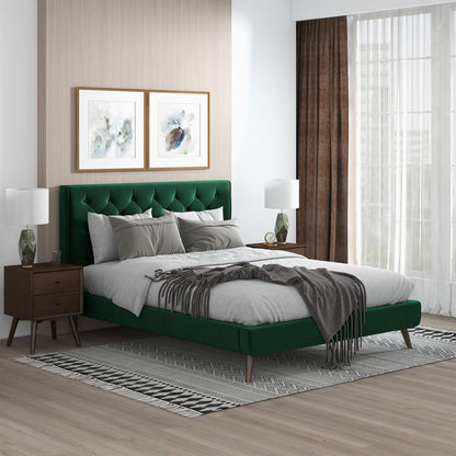 Dillon - Mid-Century Modern Velvet Platform Bed - The Sleep Loft - Online Mattress Showroom NYC