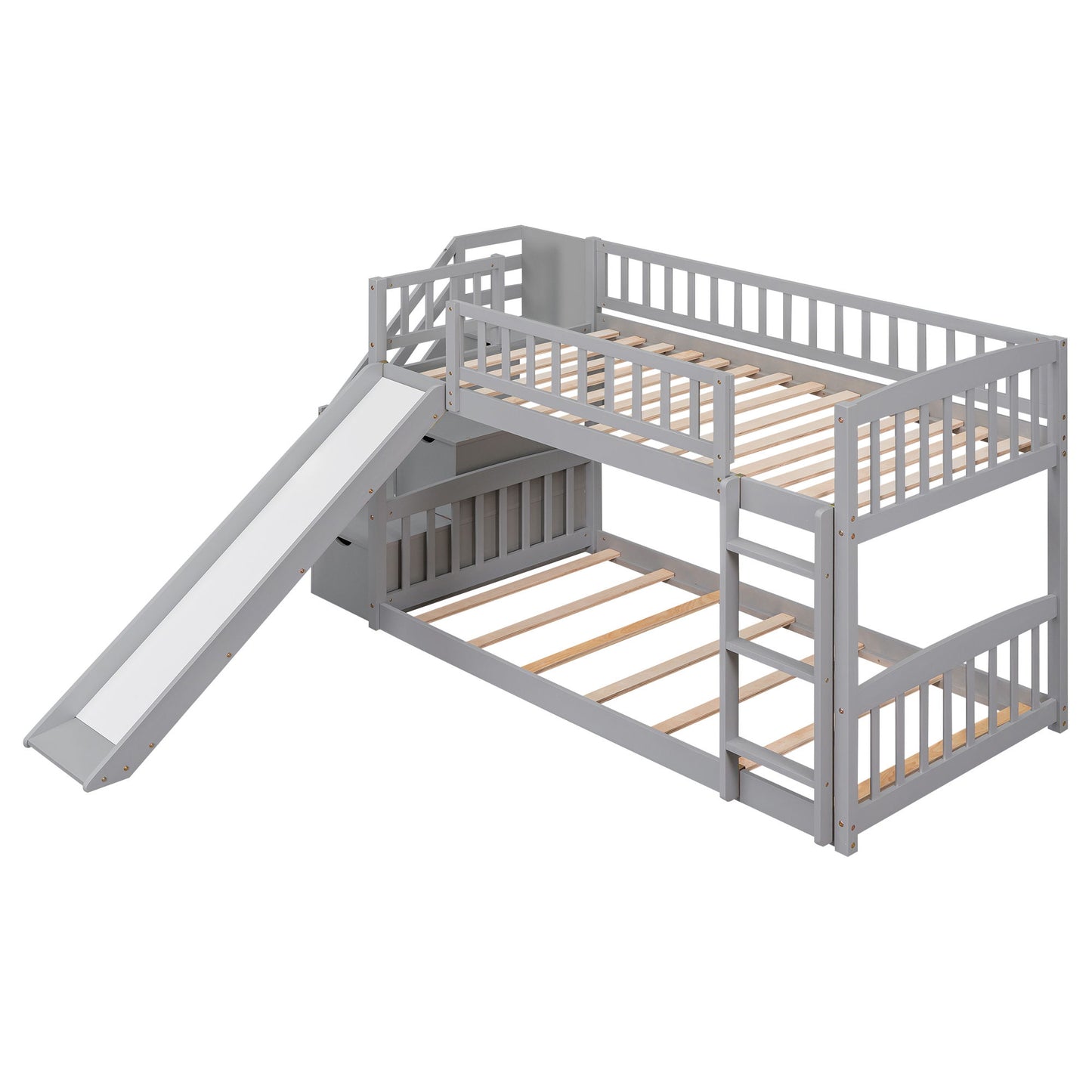 Twin Over Twin Bunk Stairway Bed With 2 Drawers And Slide - Gray - The Sleep Loft - Online Mattress Showroom NYC