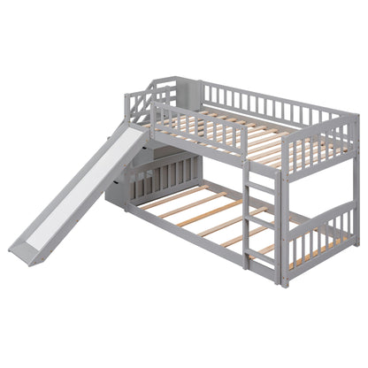 Twin Over Twin Bunk Stairway Bed With 2 Drawers And Slide - Gray - The Sleep Loft - Online Mattress Showroom NYC