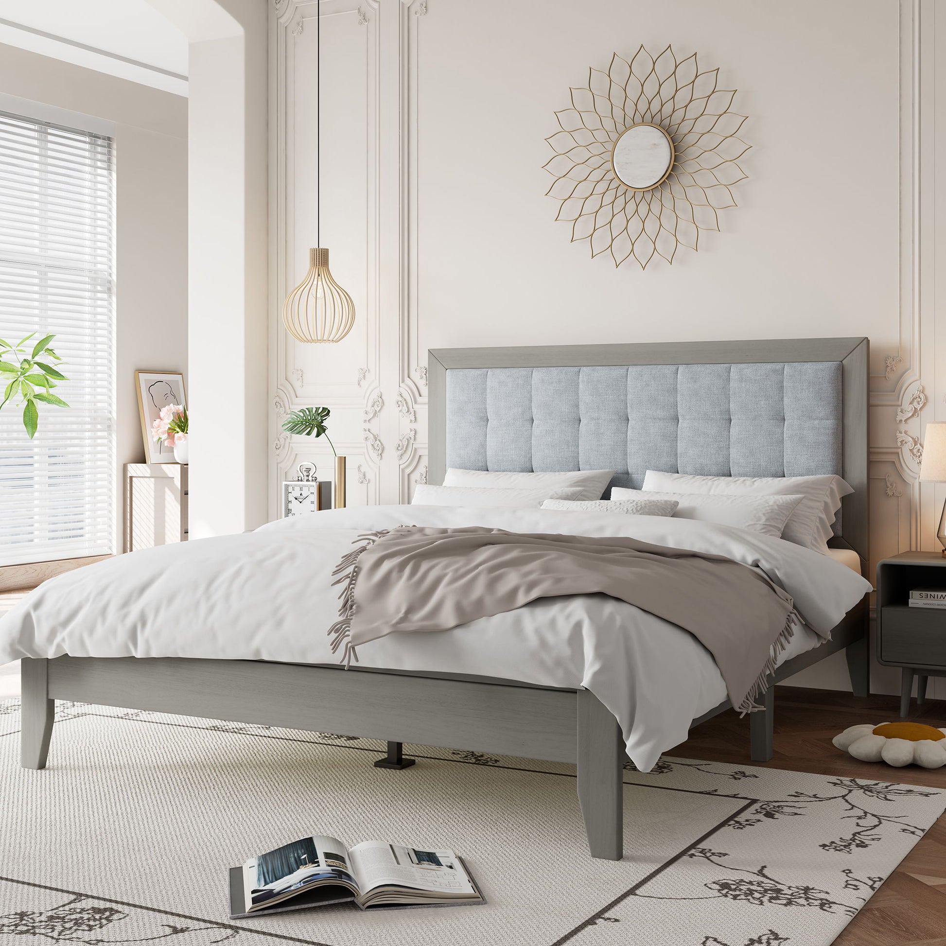 Mid Century Modern Platform Bed With Upholstered Headboard - The Sleep Loft - Online Mattress Showroom NYC
