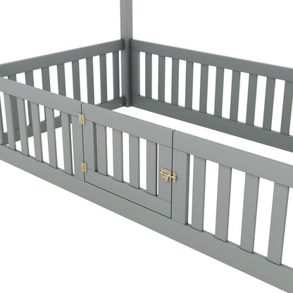 Wood House Bed With Fence And Door - The Sleep Loft - Online Mattress Showroom NYC