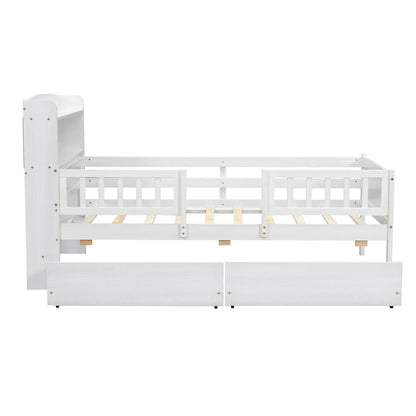 Platform Bed With LED Light, Multi Functional Headboard, Guardrail And 2 Drawers - The Sleep Loft - Online Mattress Showroom NYC