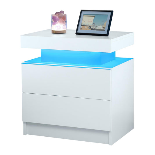 Modern LED Bedside Table Cabinet With Adjustable Lights And 2 Drawers - White - The Sleep Loft - Online Mattress Showroom NYC